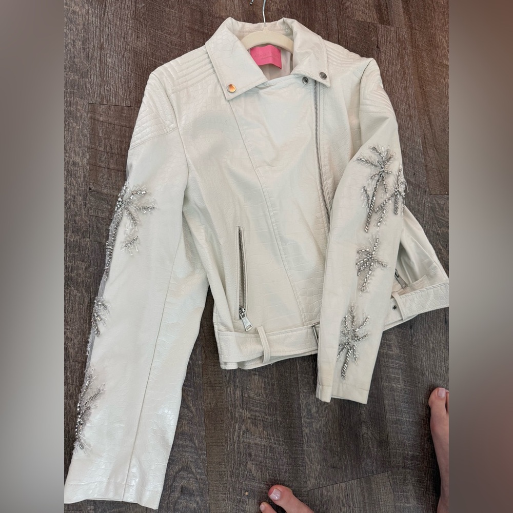 Azalea Wang Women's White Embellished Leather Jacket - Picture 3 of 11